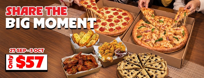 SHARE THE BIG MOMENT – 2 PIZZAS + 3 SIDES + 1 DESSERTS